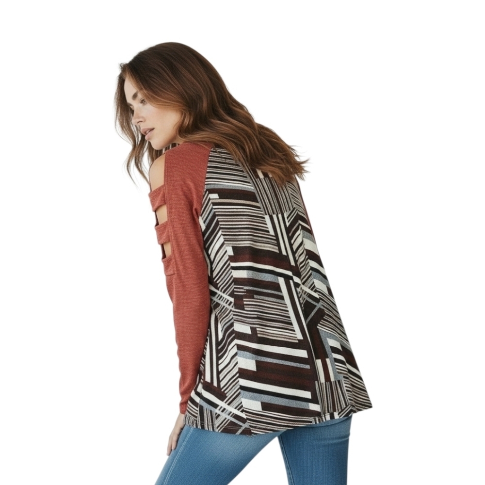 CY FASHION Women's New LongSleeve Cutout Abstract Top S/L - Picture 10 of 16